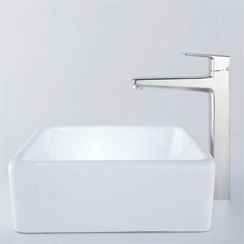 Kraus C-kcv-120-15500bn 15-1/5""l White Square Ceramic Penetrate And Virtus Faucet In Brushed Nickel