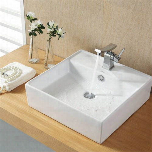 Kraus C-kc-150-143001 White Square Ceramic Sink And Unicus Faucet