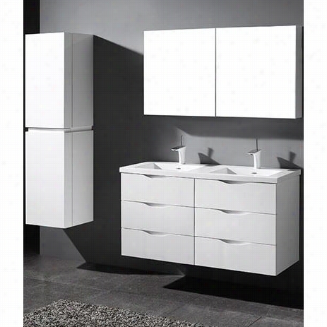 Madeli B100-48d-002-gw-x Tu1815-48-210-wh Bolano 48&q Uot;" Vanity In Smooth And Shining White With Urabn 18 Double Xstone Solid Surface Single Faucet Glossy Whit E Double Hollow Top