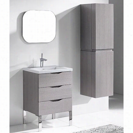 Madeli B200-24-002-ag-xtu1815-24-210-wh Mmilano 24"" Bottom Vanity In Ash Grey With Urban 18 Xstone Glossy White Single Faucet Solid Surface Basin