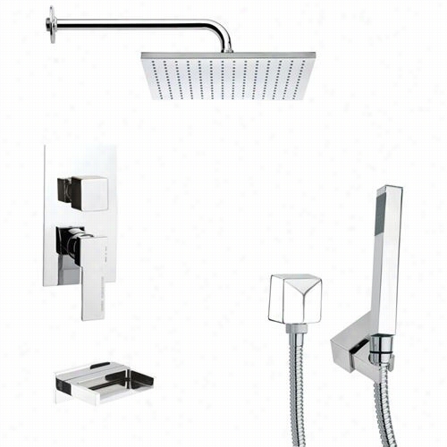 Remer By Nameek's Tsh4099 Tyga Square Tub And Shower Fauccet Set In Chrome With Hand Shower And 4-1/3""w D Ivertd