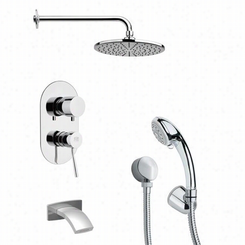 Remer By Nameek's Tsh4154 Tyga Round Contemporary Tub And Shower Faucet Set In Chrome Wiht  Handheld Shower And 4-5/7""w Tub Spout