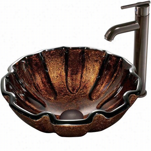 Vigo Vgt171 Walnut Shell Vessel  Ssink In Brown Through  Oil Rubbed Bronze Faucet