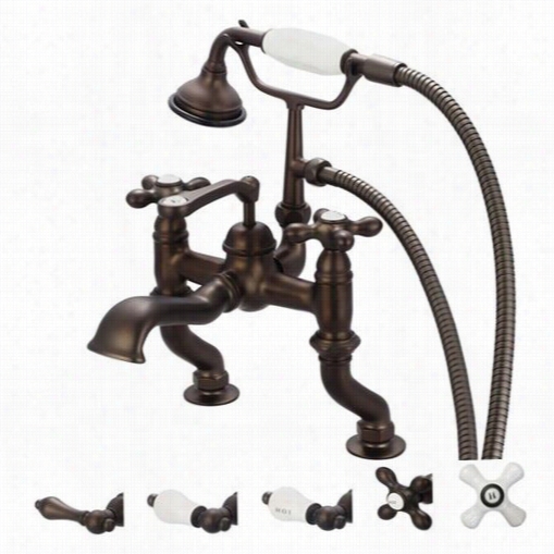 Water Creation Ff6-0004-03 Vintage Classic Adjustable Cebter Deck Mount Tub Faucet With Handheld Shower In Oil Rubbed  Brown