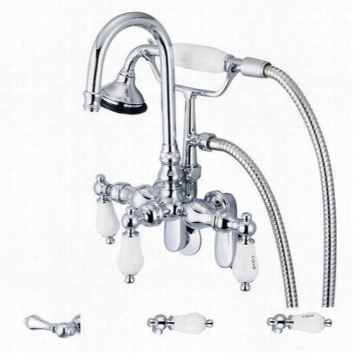 Water Creation F6-0011-01 Vinntage First-rate Work  Adjustable Psread Wall Mount Tub Faucet With Gooseneck Spout, Swivel Wall Connector And Handheld Showern Polished Ch