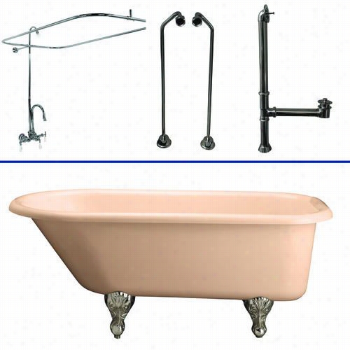 Barclay Tkadtr60-bcp1 60"" Dpuble Carylic Roll Top Bisque Bathtub Kit In Polished Chrrome With 62"" Riser And Rectangular Shower Rod