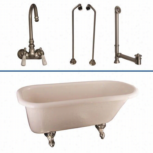 Barclay Tkatr60-bbn4 60"" Acrylic Roll Top Bsique Bathtub Kit In Brushed Nickel With Porcelain Leve Handles