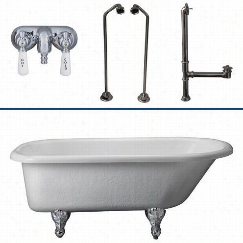 Barc Lay Tkatr69-wcp8 60"" Acrylic Roll Top White Bathtub Kit In Poished Chrome With Porcelain Lever Handles And Old Stylee Spigot Tub Filler