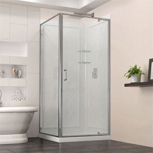 Dreamline Dl-6717-01cl Flex 36""w X 36&quo;t&qot;d X 76-3/4""h Frameless Shower Enclozure In Chrome With Bakcwall And Base Kit