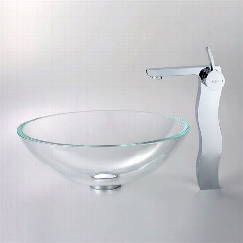 Kraus C-gv-100-12mm-14600ch Crystal Clear Glass Vessel Sink And Sonus Faucet In Chrome