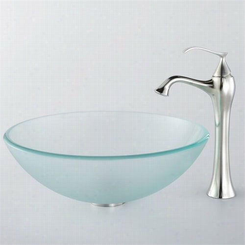 Kraus C-gv-101fr-12mm-15000bn Froste Glass Vessel Sink And Ventus Faucet In Brjshed Nickel