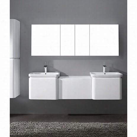 Madeli B930-24-002-gw(2)-uc930-24-007-gw-cb-2418r-wh(2) Euro 72"" Double Sink Vaanity N Glo$sy White With Hwite Semi Recess Corner Ceramic Basin