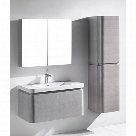 Madeli B930-36-002-ag-xte1820-36-10-wh Euro 36&quo;t" Vanity In Ash Grey Withx Stone Glossy White Single Faucet Hole Solid Surface Top