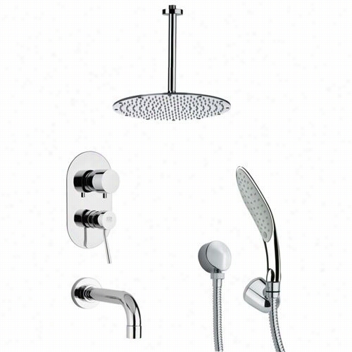 Remer By Nameek's Tsh4094 Tyga Round Tub And Shower Faucet In Chrome With Handheld Shower And 8-1/3""w Tub Spout