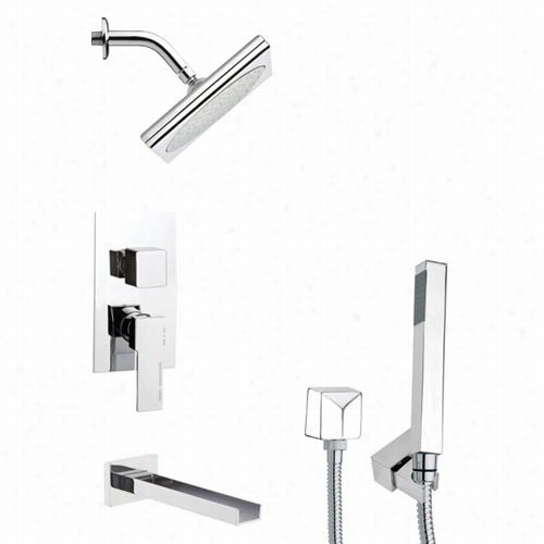 Remer By Nameek's Tsh4195 Tyga Square Modern Tub And Shower Faucetset In Chrome With Handheld Shower