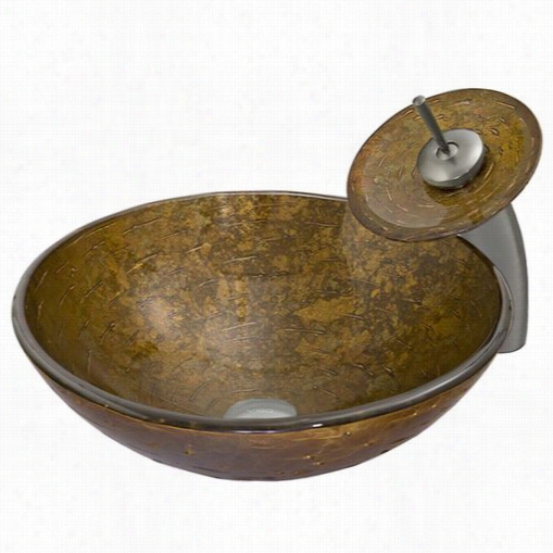 Vigo Vgt-18bnrnd Glass Vessel Sink A Nd Watwrfall Fucet Seet In Brushed  Ncikrl/texured Copper