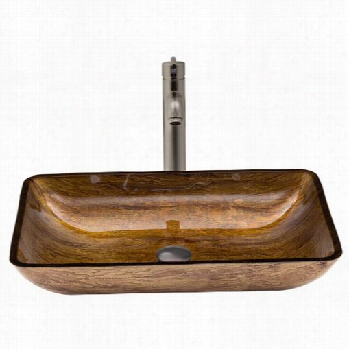 Vigo  Vgt312 Rectangular Amberr Sunset Glass Vess El Sink And Faucet Set In Rbushed Nickel