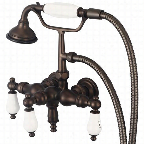 Water C Eration F-60017-03 Vintage Classic  3-3/8"" Center Wall Mount Tub  Faucetw Ith Down Spout, Straight Wall Connector An Dhandheld Showrr In Oil Rubbed Bronze