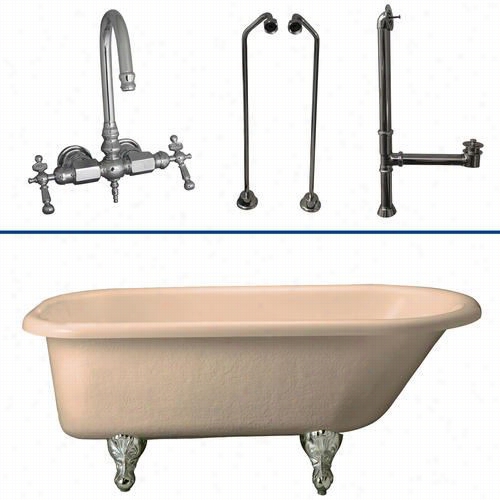 Barclay Tkatr60-bcp10 60"" Acrylic Roll Top Bisque Bathtub Kit In Burnished Chrome With Metal Lever Handles And Gooseneck Spout Tub Filler