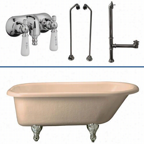 Barclay Tkatr60-bcp8 60&qut;;" Acrylic Roll Top Ibsque Bathtub Kit In Polishe Dchrome With Porcelain Lever Handles And Old Style Spigot Tubb Filler