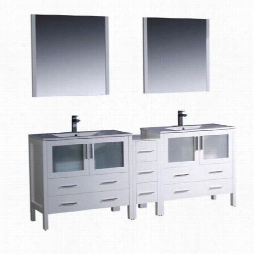 Fresca Fvn62-361236wh-uns Tofino 84"" Mdern Double Sink Bathroom Vanit Y In White With Side Cabinet And  Undermount Sinks - Vanity Tip Included