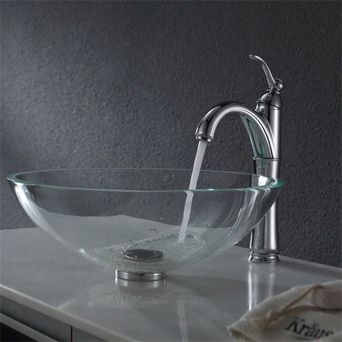 Kraus C-gv-100-12mm-1005ch Crystal Clear Glass Essel Sink And Riviera Faucet In Chrome