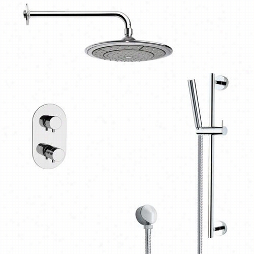 Remer By Nameek's Sfr7408 Rendino Thermostatic Modern Shower Fauce T In Chrome Wi Th Slide Rail And 9-4/9""w Shower Lead