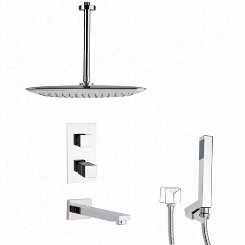 Remer By Nameek's Tsh4400 Tyga Thermostatic Squre Tub And Shower Faucet In Chrome With Hand Shlwer And 4""w Tub Spout