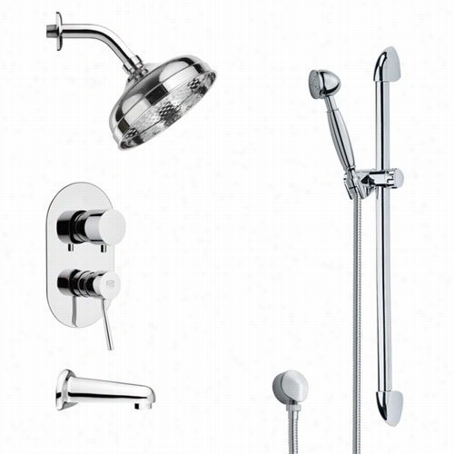 Remef By Nameek's Tsr9185 Ggaliano Contemporary Round Tub An Rin Shower Faucet In Chrome With 3-1/3""w Handheld Shower