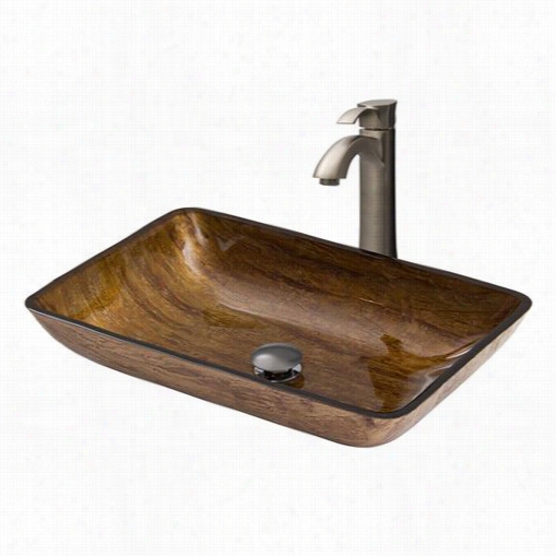 Vigo Vgt313 Rectangular Amber Sunset Glass Vessel Sink And Otis  Faucet Set In Brushed Nicel