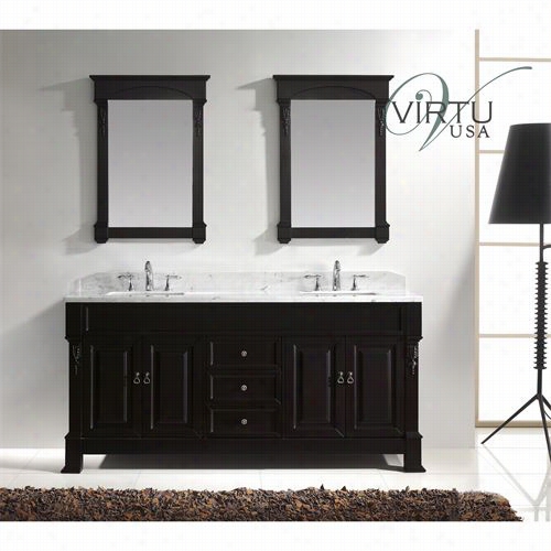 Virtu Usa Gd-4072 -wmsq-dw Huntsh Ire 72&qot;" Double True Sinks Bathroom Vanity In Dark Walnut With Italian Carrara White Marble - Vanity Top Included