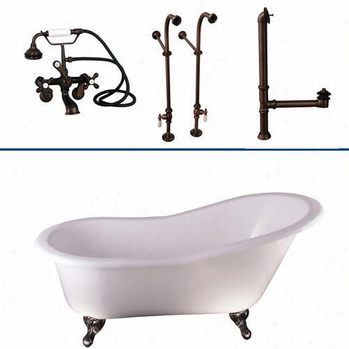 Barclay Tkctsn67 67"" Cast Iron No Holes Slipper Bathtub Kit In White With Metal Cross Handle