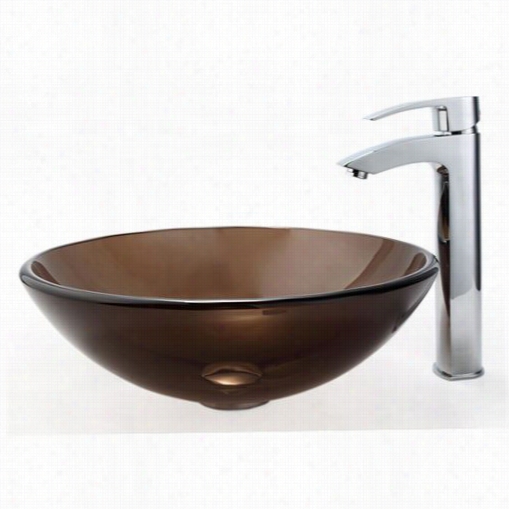 Kraus C-gv-103-12mm-1810ch Clear Brown Glass Vesse L Sink And Vi$io Bathroom Faucte Chrome