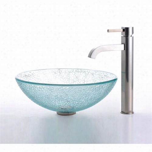 Kraus C-gv-500-12mm-1007sn Mosaic Glass Vesssel Sink And Ramus Faucte In Satin Nickel