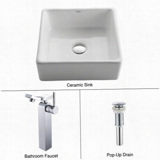 Kraus C-kcv-120-14300ch White Adjust Ceramic Sink And Unicus Fauceet N Chome