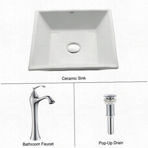 Kraus C-kcv-125-1500c0h White Square Ceramic Sink And Venus Faucet In Chrome