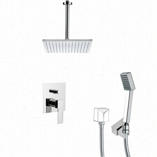 Remer By Nameek's Sfh6097 Orsino 11-4/&quog;" Square Shower Faucet In Chrome With Handheld Shower And 4-4/7""h Diverter