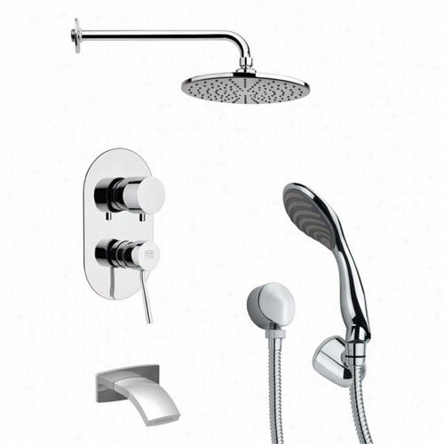 Remer By Namee,'s Tsh4153 Tyga Round Modern  Tub And Shower Faucet Set In Chrome With Hand Shower And 2-1//3""w Handheld Shower