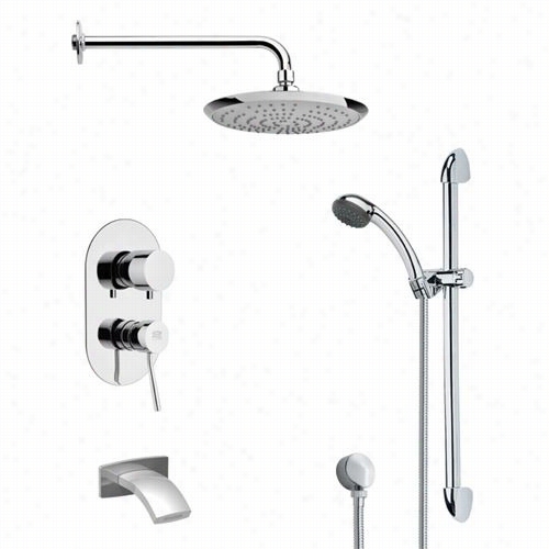 Remer By Nmeek's Tsr9162 Galiano Round Tub And Rain Shower Faucet In Chrome With Handheld Shower And 9quot;" H Handheld