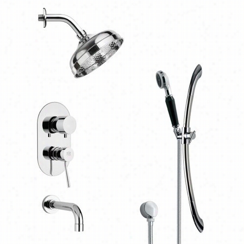Remer By Nameek's Tsr9187 Galiano Contemporary Round Tub And Rain Shower Faucet In Chrome With Hand Showe R And 8-1/3""w Tub Spout