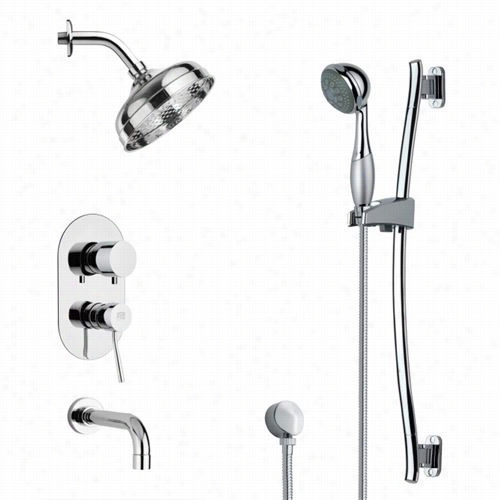 Remer By Nameek's Tsr9188 Galiano Contemporary Round Tub And Rain Shower Fauxet In Chrome With 4-5/7""w Handheld Shower