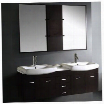 Vigo Vg09001104k 59&&quuot;" Double Bathroom Vankty In Wenge With Mirrros And Shelves - Vanity Surface Included