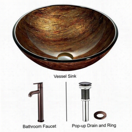 Vigo Vgt172 Amber Sunset Bathroom Vessel Sink In Multicolor With Oil Rubbed Bronze Faucet