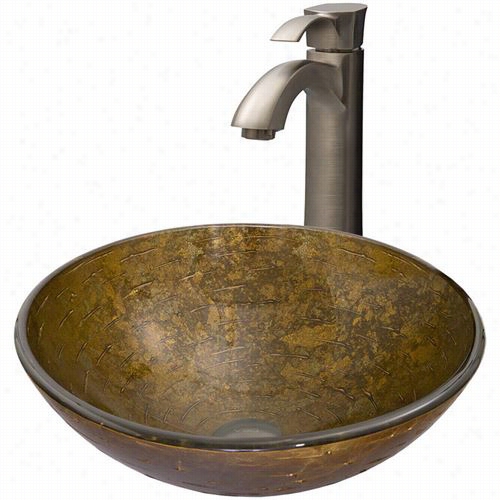 Vigo Vgt337 Textured Copper Glass Vessel Sink And Otis Faucet Set In Brushed Nickel