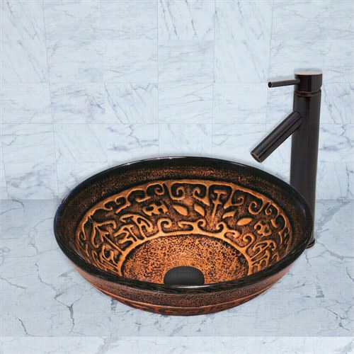 Vigo Vgt372 Golden Greek Glass Vessel Sink  And Door Faucet  Sef In Nat Ique Rubbed Bronze