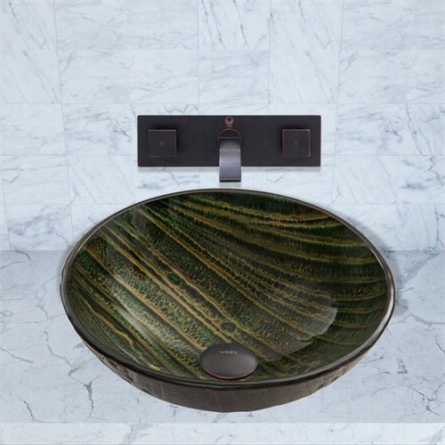 Vigo Vgt846 Green Asteroid Glass Vessel Sink And Titus Wall Get Upon Faucrt Set In Antique Rubbed Bronze