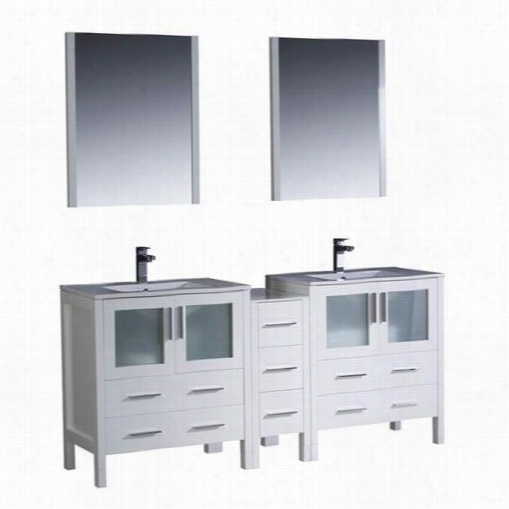 Fresca Fvn62-301230wh-unstorino 72"" Modern Doible Sinkk Bathroom Vanity In White With Side Cabinet And Undermount Sinks - Vanity Top Included