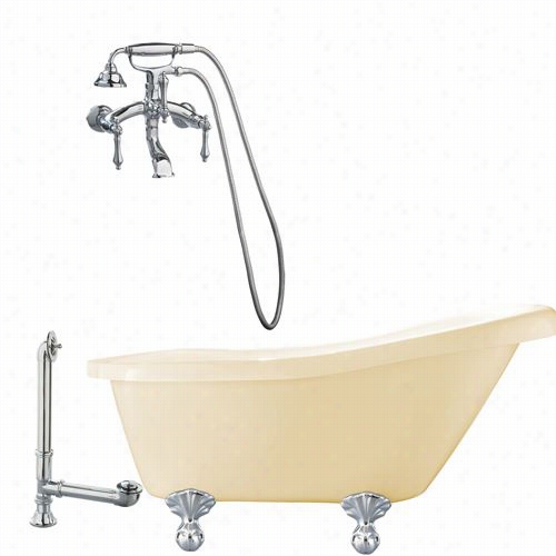 Giagni Ln1-pc-b Newto N67"" Bisque Slipper Tub With Wall M Ount Faucet I N Refined Chrome