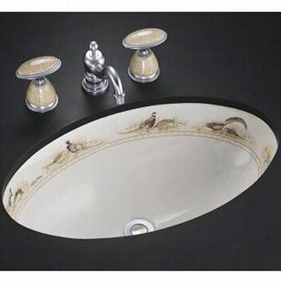 Kohler K-14273-p Vintage Undercounter Alv On Biscuit Background With Pheas Ant Deesign