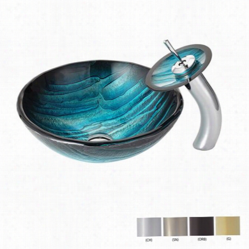 Kruas C-gv-399-91mm-10 Ladon Glass Vessel Sink And Waterfal Faucet